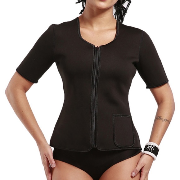 Neoprene Slimming Black Zip Short Sleeve Zip/Top - Picture 2 of 4